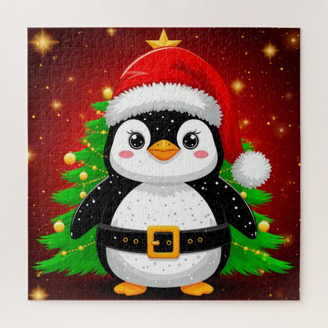 Quebra-cabeça 🎄 Pinguim Papai Noel Árvore de Natal Festa de Fim (Vertical)