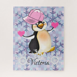 Quebra-cabeça Pinguim Rosa Corações Feliz Namorado