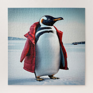 Quebra-cabeça Pinguim Vestindo um Casaco vermelho