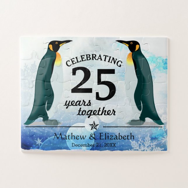 Quebra-cabeça Pinguins bonitos aniversário de casamento da neve (Horizontal)