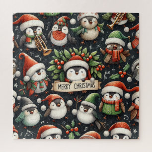 Quebra-cabeça Pinguins cantores de Natal e robins de visco
