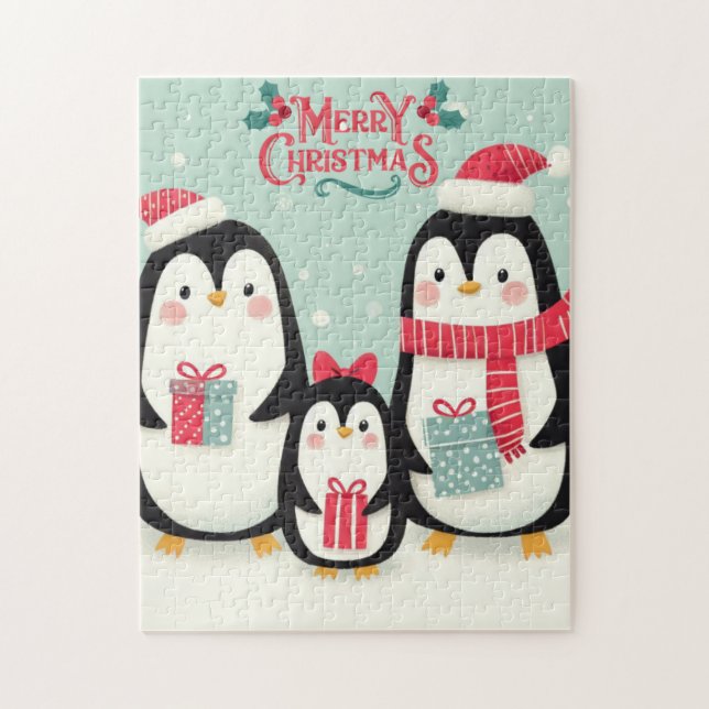 Quebra-cabeça Pinguins de neve de Natal feliz (Vertical)