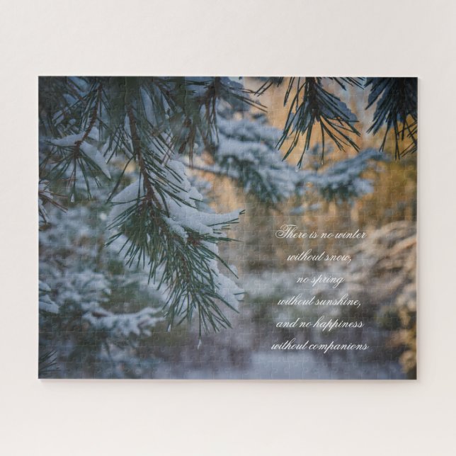 Quebra-cabeça Pinheiro coberto de neve na floresta de inverno (Horizontal)