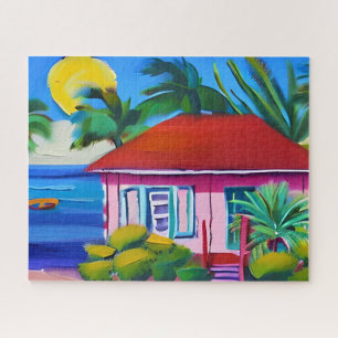 Quebra-cabeça Pink Beach House Arte Tropical