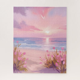 Quebra-cabeça Pink Blush Beach Sunset Pastel Watercolor
