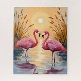 Quebra-cabeça Pink Flamingos Sunset Animal Painting