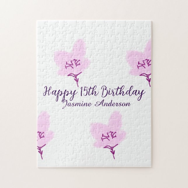 Quebra-cabeça Pink mauve floral 15th birthday quinceanera name d (Vertical)