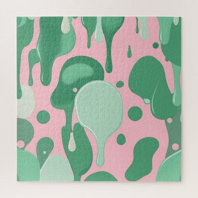 Quebra-cabeça Pink Mint Green Melting Drip Pattern Abstract  (Vertical)