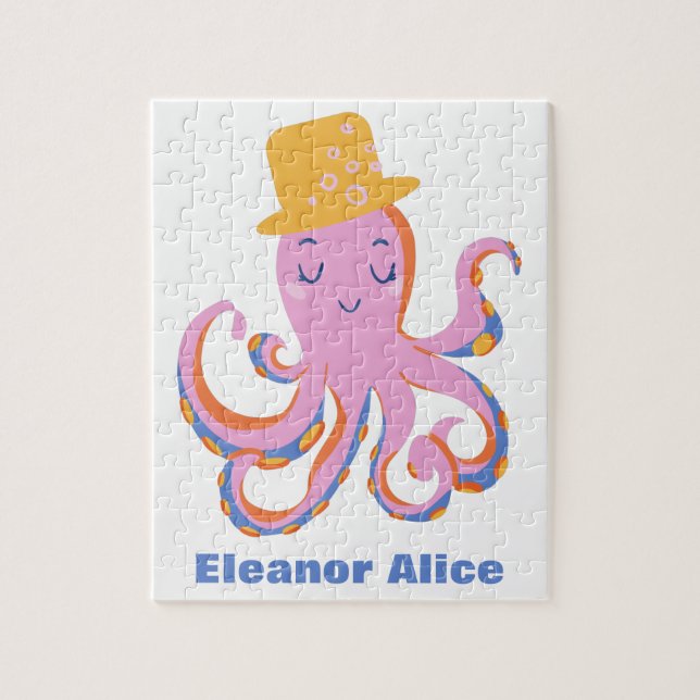 Quebra-cabeça Pink Octopus Quirky Dancing Animal Personalizado (Vertical)