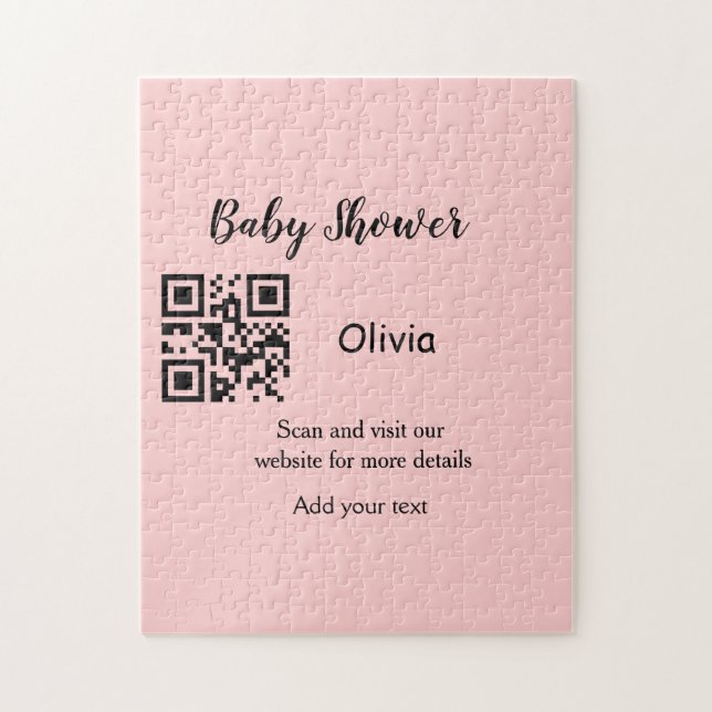 Quebra-cabeça Pink simple baby shower q r code add name text thr (Vertical)
