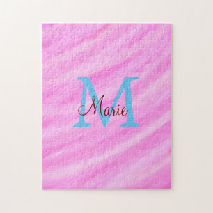Quebra-cabeça Pink watercolor pastel adiciona título monograma l