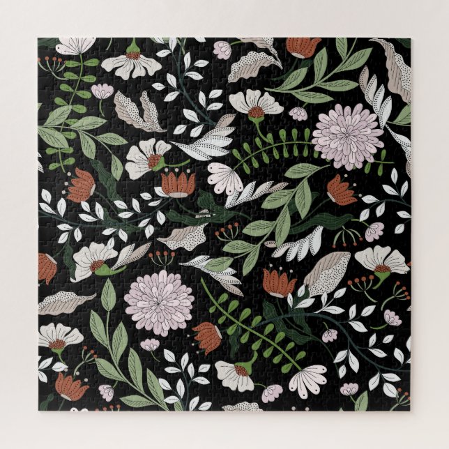 Quebra-cabeça Pintadas Mãos Antigas Flores De Engrenagem (Vertical)