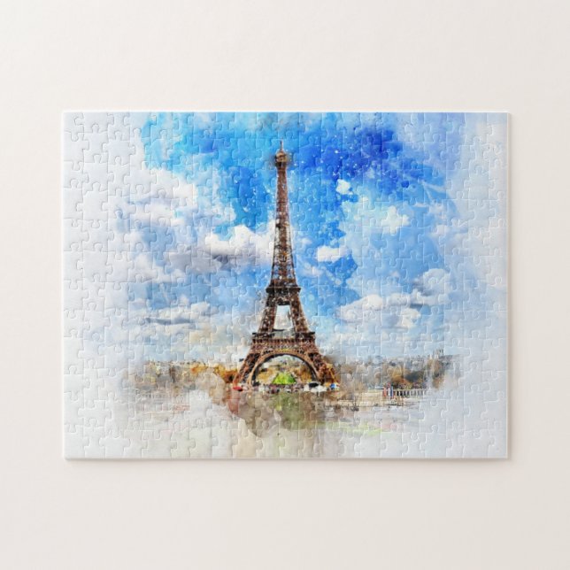 Quebra-cabeça Pintado com Aquarela Torre Eiffel de Paris (Horizontal)