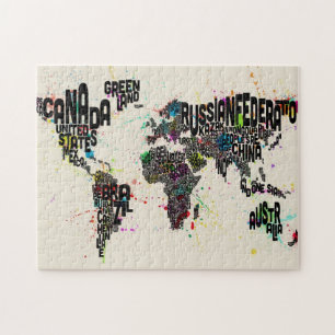 Quebra-cabeça Pinte espirra o mapa de texto do mundo