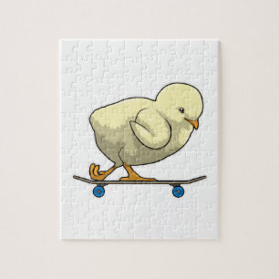 Quebra-cabeça Pintinho como skater com skateboard
