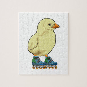 Quebra-cabeça Pintinho como skater em linha com skates em linha