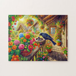 Quebra-cabeça Pintinhos de alimentação de pássaros negros no nin