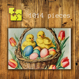 Quebra-cabeça Pintinhos de Páscoa com tulipas