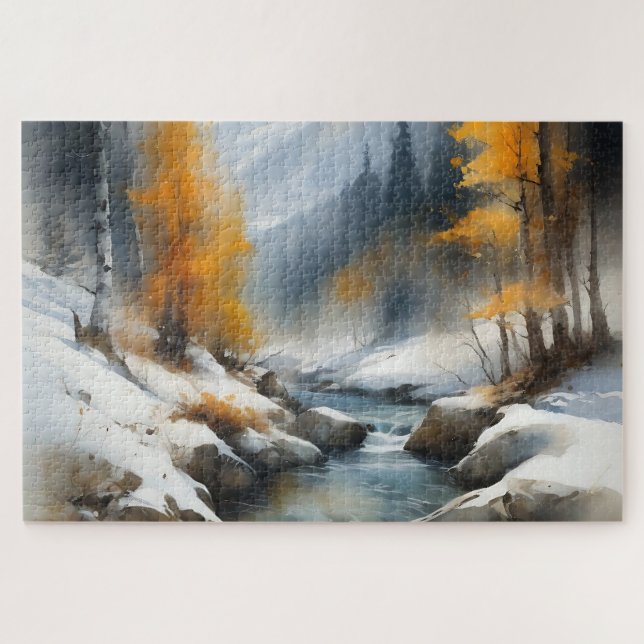 Quebra-cabeça Pintor da paisagem fluvial serene snowy (Horizontal)