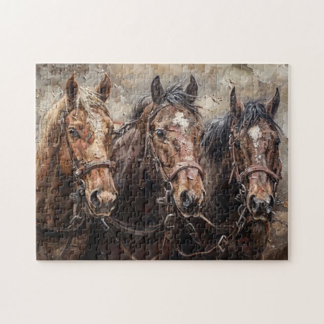 Quebra-cabeça Pintor de Óleo de Trio de Cavalo (Horizontal)