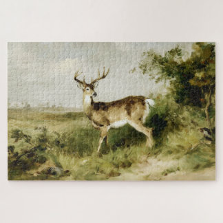 Quebra-cabeça Pintura a óleo de paisagem com cervo de cauda bran