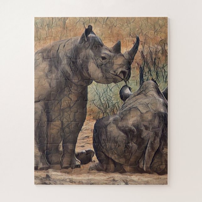 Quebra-cabeça Pintura a óleo de rinoceronte,  (Vertical)