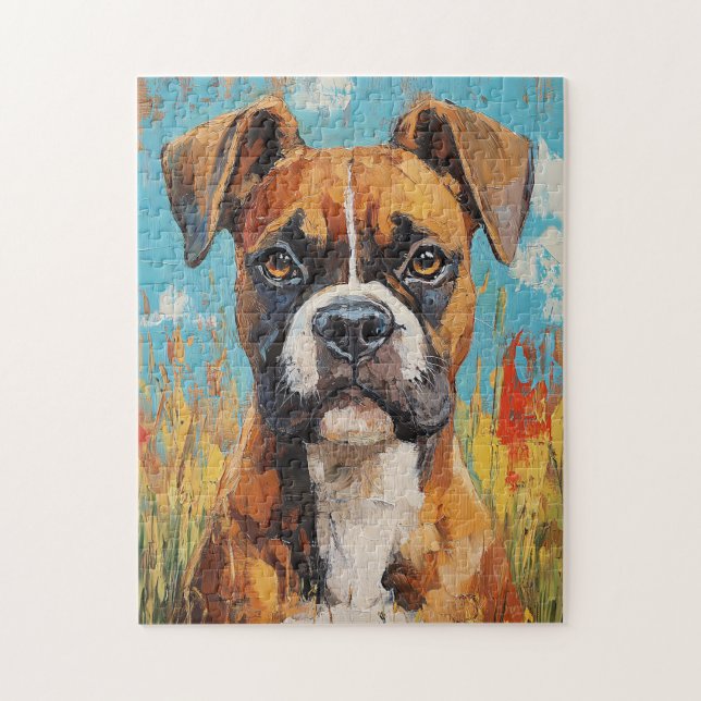 Quebra-cabeça Pintura a óleo digital com retrato de cachorro-box (Vertical)