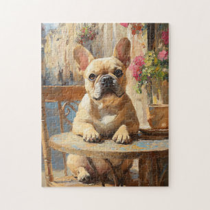 Quebra-cabeça Pintura a óleo do Café de Paris Cute Frenchie
