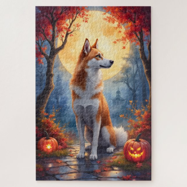 Quebra-cabeça Pintura a Óleo do Luar da Lua no Akita Gótico de H (Vertical)