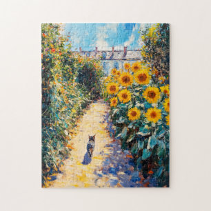 Quebra-cabeça Pintura a Óleo Impressionista de Gato no Jardim