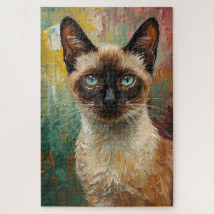 Quebra-cabeça Pintura a óleo vibrante de gato siamês artístico