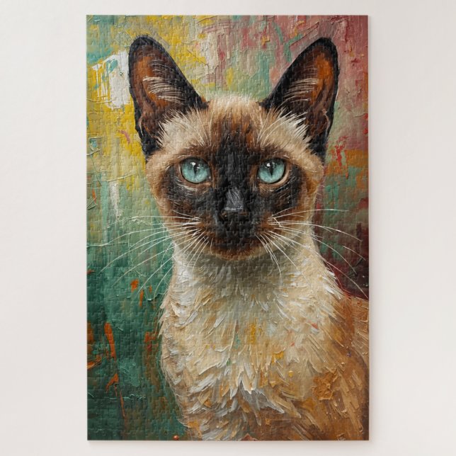 Quebra-cabeça Pintura a óleo vibrante de gato siamês artístico (Vertical)