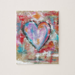 Quebra-cabeça Pintura Abstrato de Coração Invisível Vermelho Azu