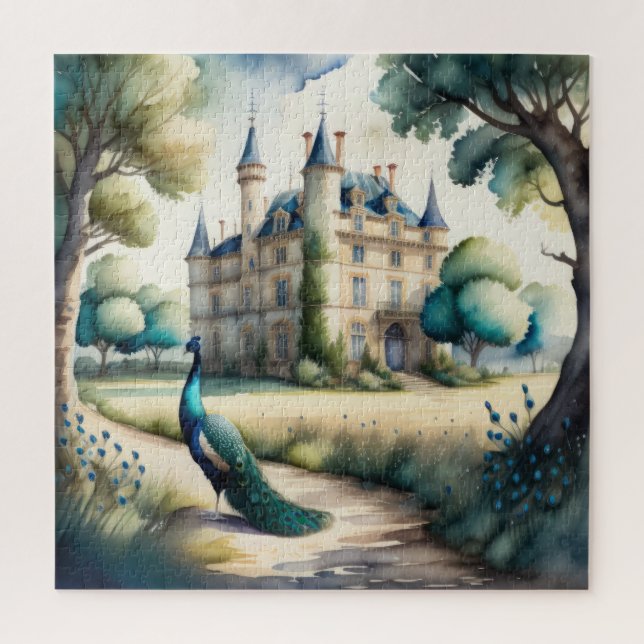 Quebra-cabeça Pintura aquosa de Peacock e Chateau (Vertical)