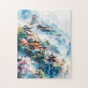 Quebra-cabeça Pintura aquosa de templos chineses