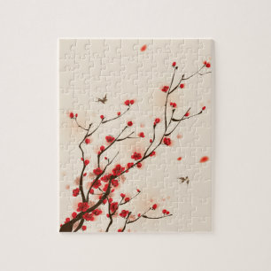 Quebra-cabeça Pintura asiática do estilo, flor da ameixa no