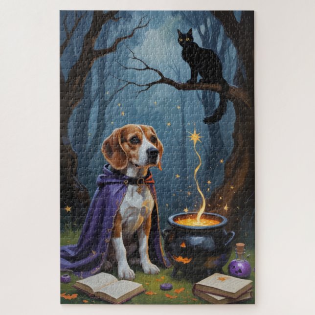 Quebra-cabeça Pintura Caprichosa de Halloween com Cachorro Beagl (Vertical)
