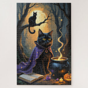 Quebra-cabeça Pintura Caprichosa de Halloween de Gato Preto