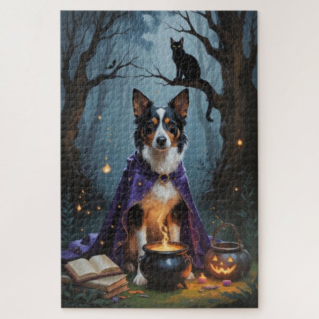 Quebra-cabeça Pintura Caprichosa de Halloween do Cão Kelpie Aust (Vertical)