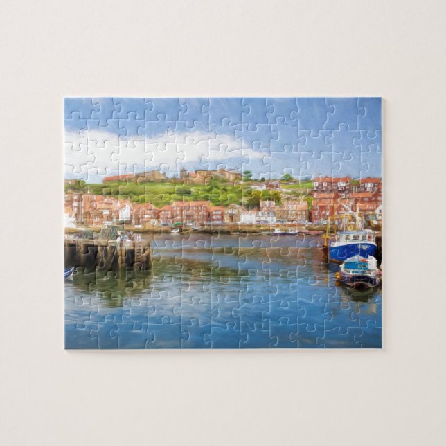 Quebra-cabeça Pintura cêntrica de Whitby Harbor (Horizontal)