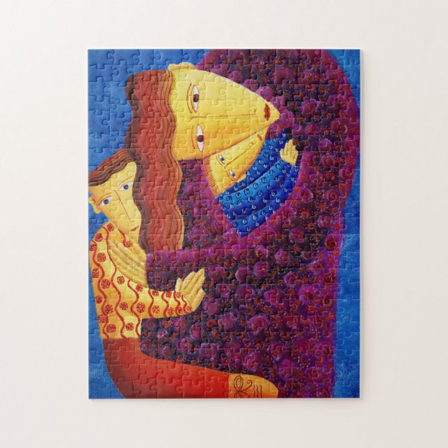 Quebra-cabeça Pintura Contemporânea da Família Mãe e Filhos (Vertical)