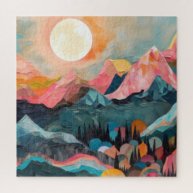 Quebra-cabeça pintura da natureza das montanhas (Vertical)