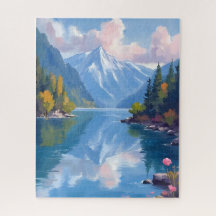 Pintura da Natureza em Aquarela das Montanhas do L