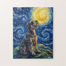 Pintura da Noite Estrelada com Schnauzer
