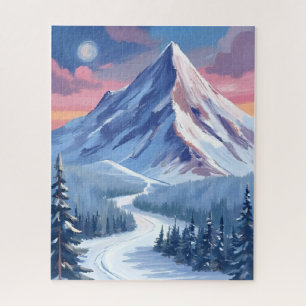 Quebra-cabeça Pintura da paisagem da natureza do inverno da mont