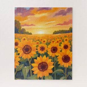 Quebra-cabeça Pintura da Paisagem do Pôr do Sol no Campo de Gira