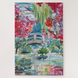 Quebra-cabeça Pintura da ponte de jardim Claude Monet