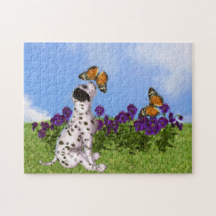 Quebra-cabeça Pintura Dalmácia Puppy Butterflies Pintura Fotogr