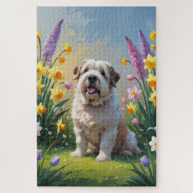 Quebra-cabeça Pintura das Flores de Ovelhas Cachorras Inglesas (Vertical)