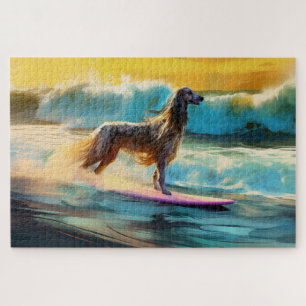 Quebra-cabeça Pintura de Afghan Hound na Praia Surfando